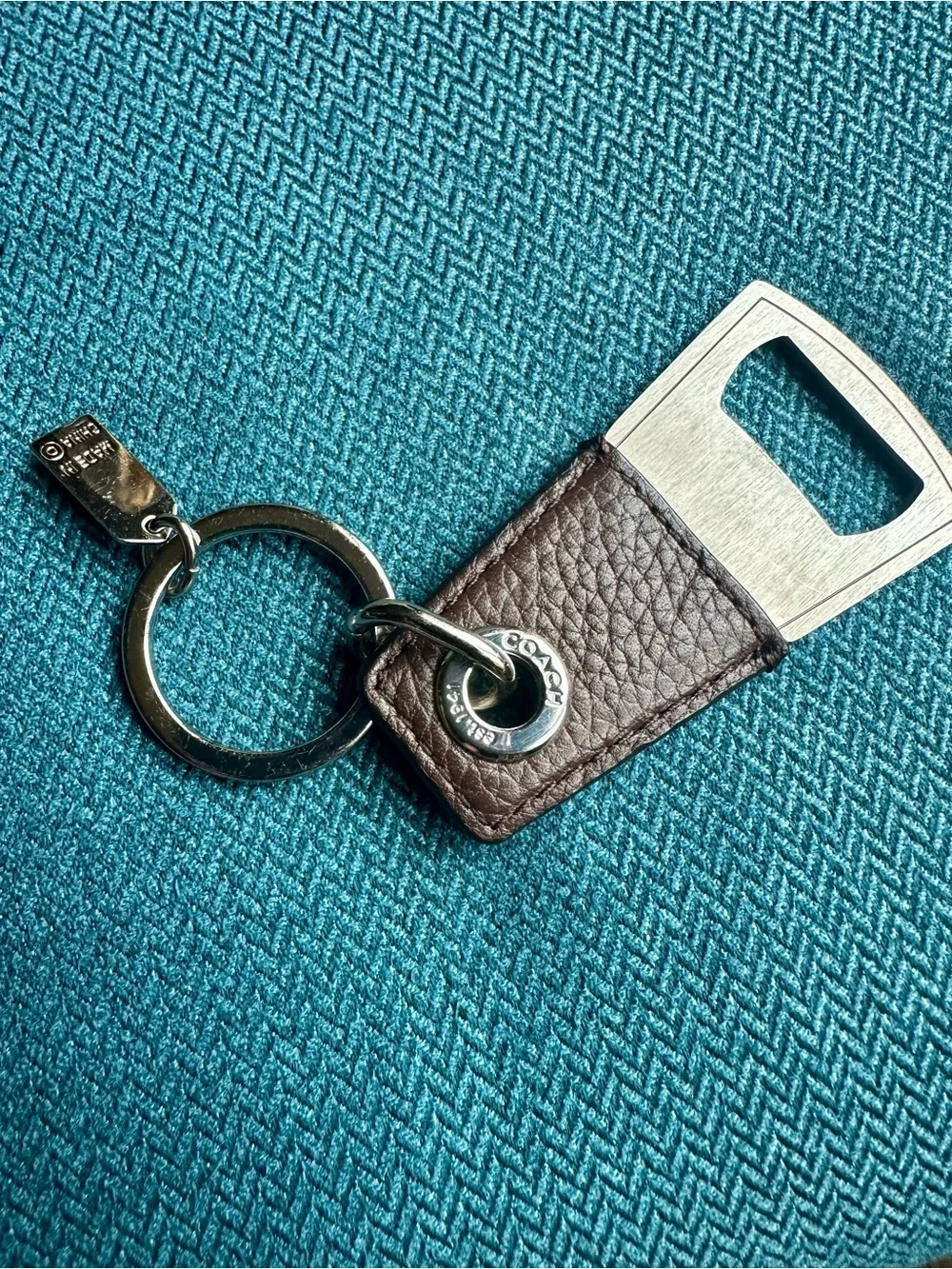 Coach Mahogany Leather Bottle Opener Keychain unisex - (Style F62097) - NEW